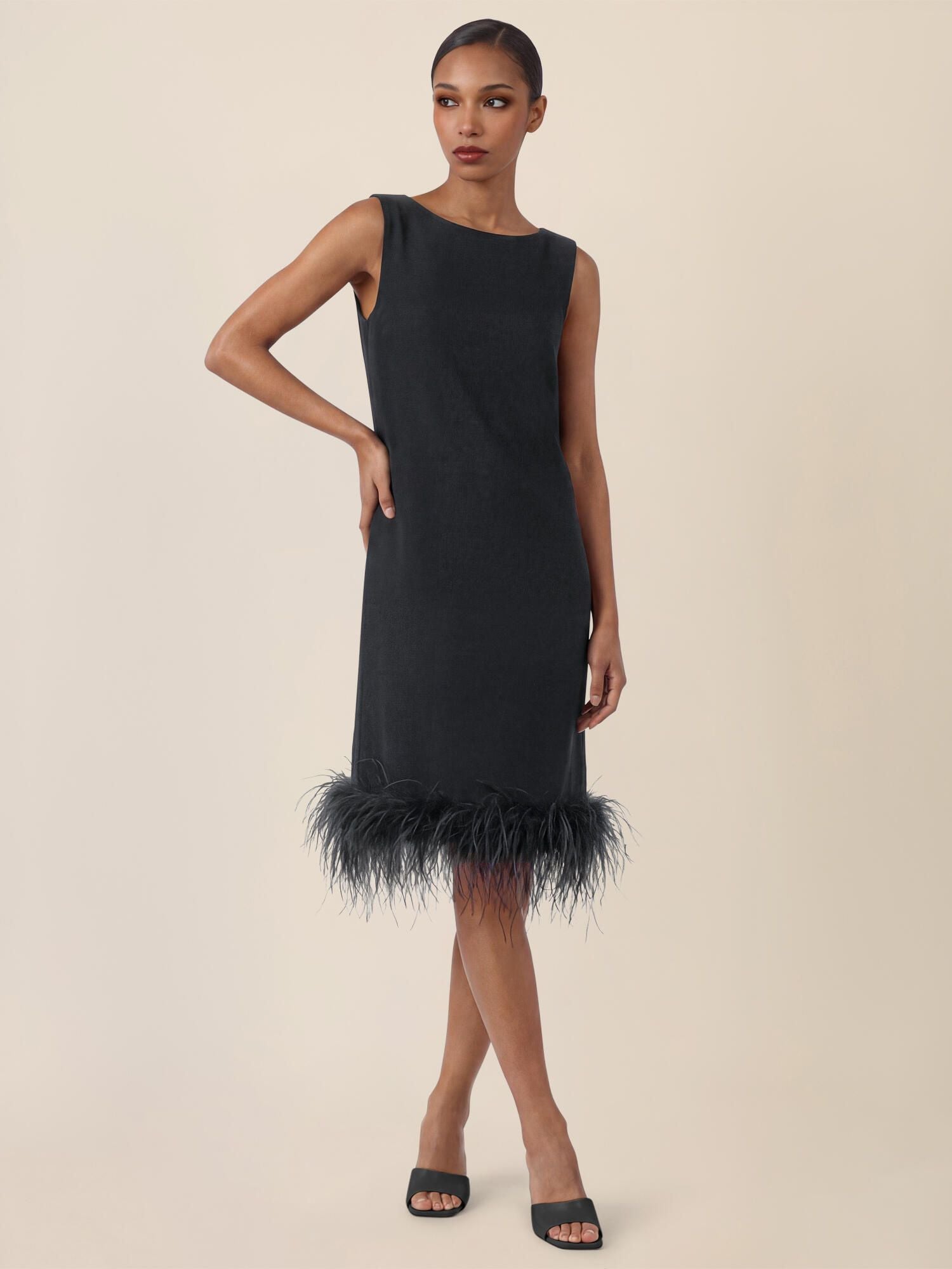 Shiftkleid Midi mit Federsaum