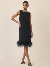 Shiftkleid Midi mit Federsaum