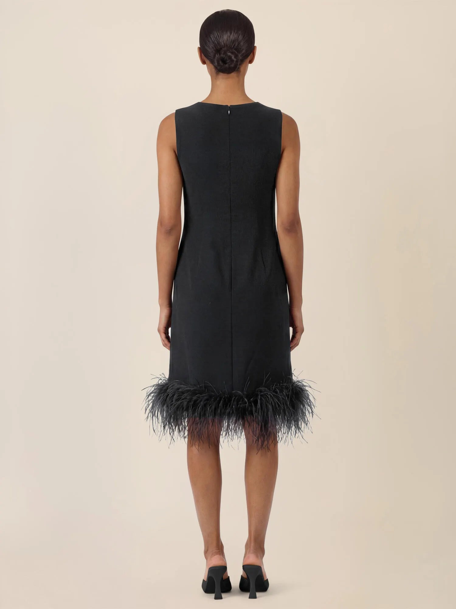 Shiftkleid Midi mit Federsaum