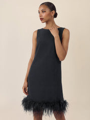 Shiftkleid Midi mit Federsaum