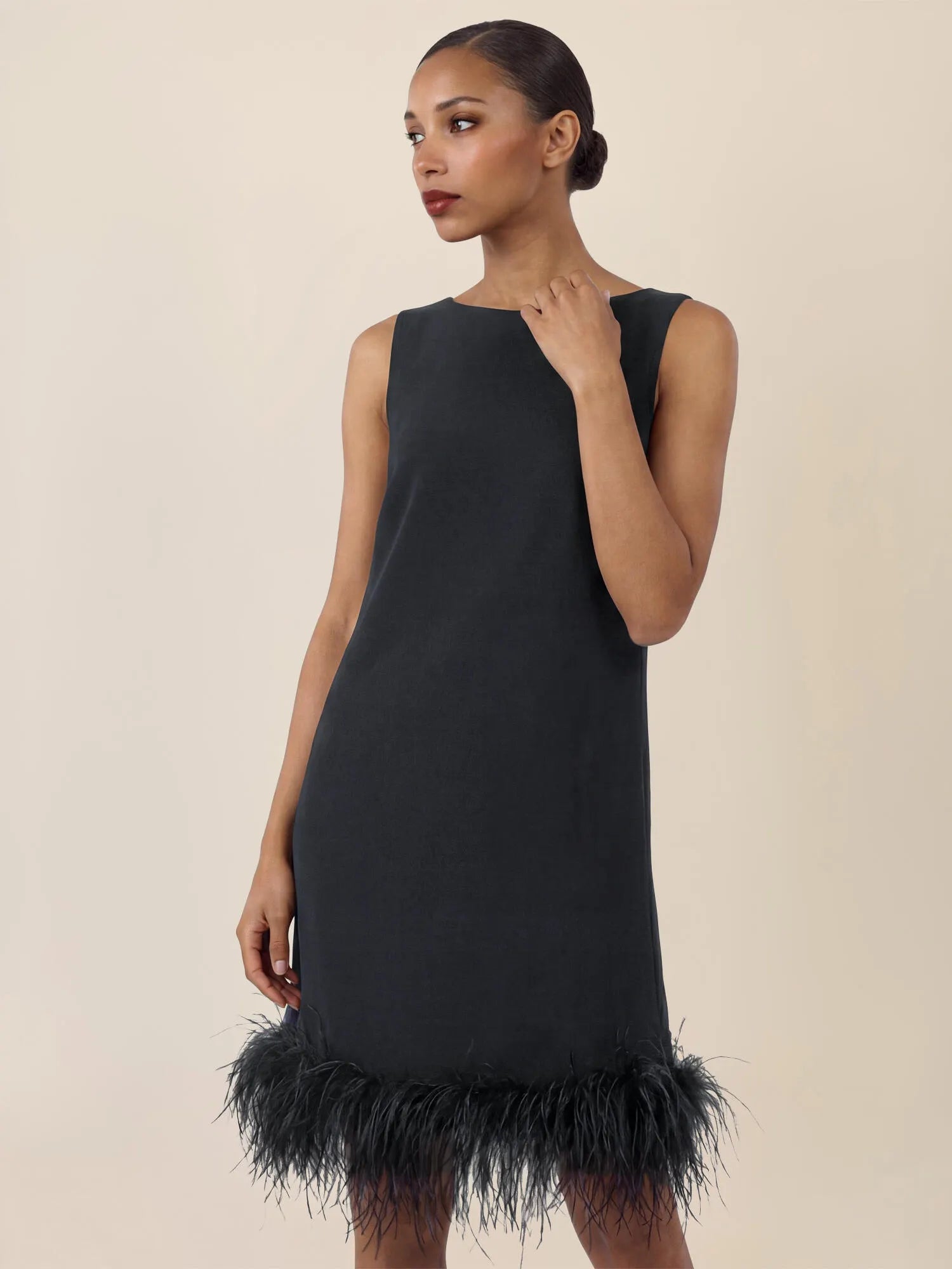 Shiftkleid Midi mit Federsaum