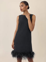 Shiftkleid Midi mit Federsaum