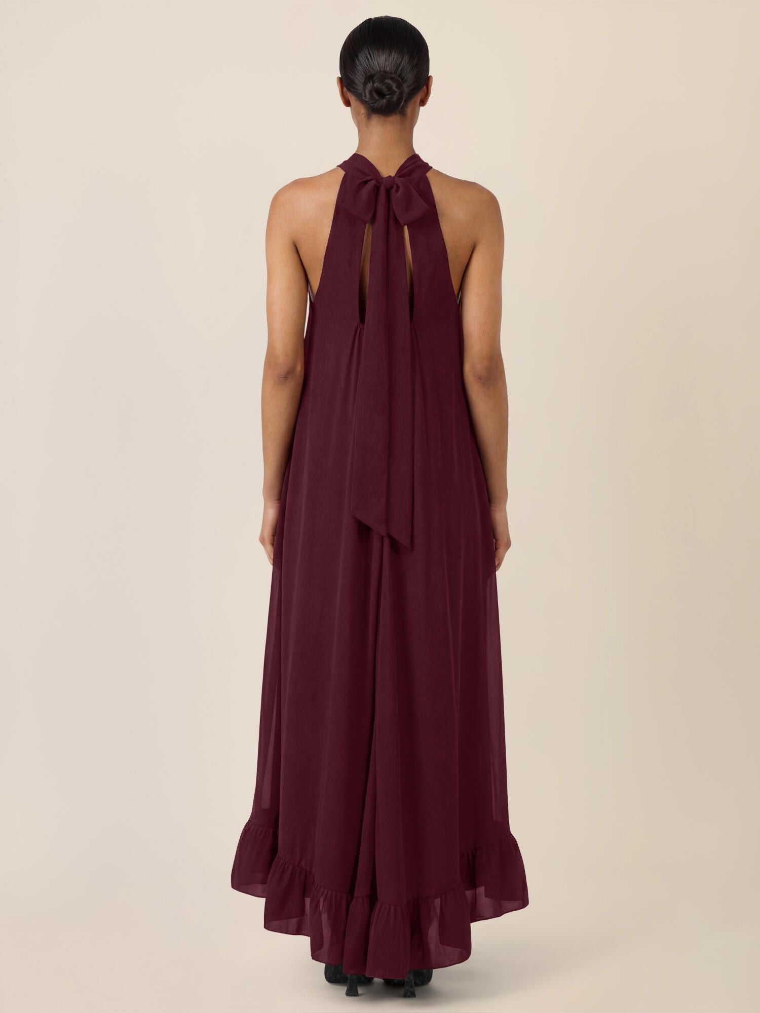 Chiffonkleid Maxi mit Stehkragen