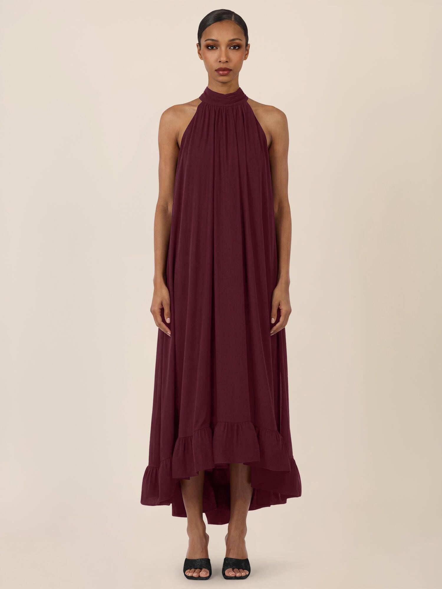 Chiffonkleid Maxi mit Stehkragen