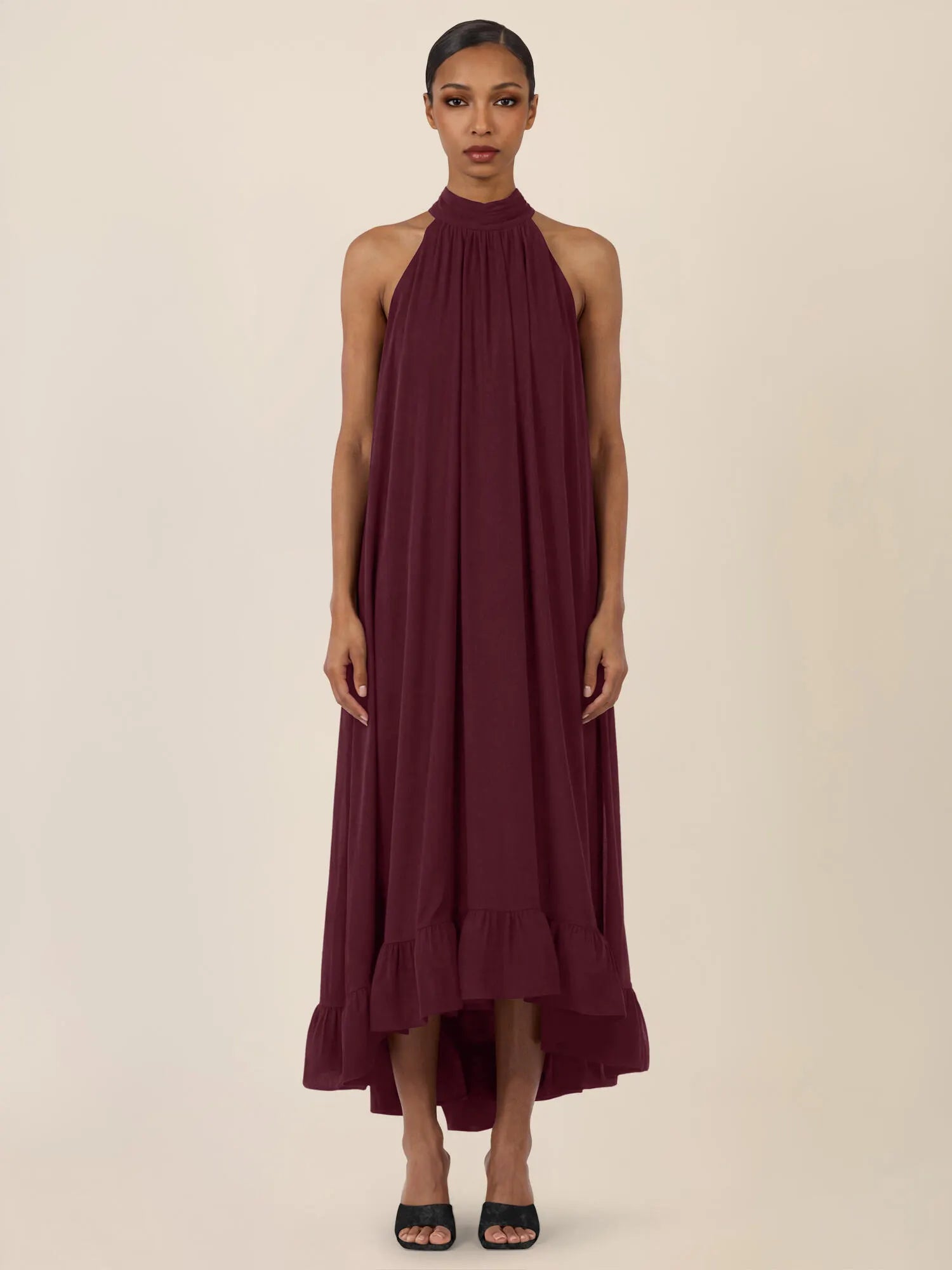Chiffonkleid Maxi mit Stehkragen