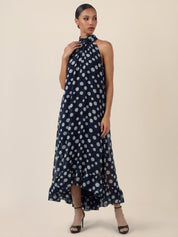 Neckholderkleid Maxi mit Volantsaum
