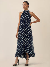 Neckholderkleid Maxi mit Volantsaum