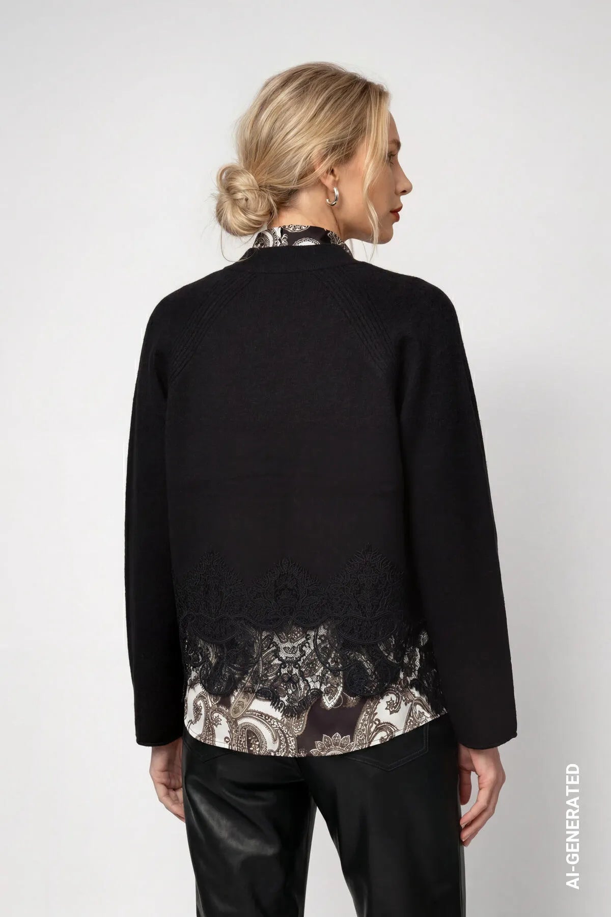 Strickjacke mit Spitzenborte
