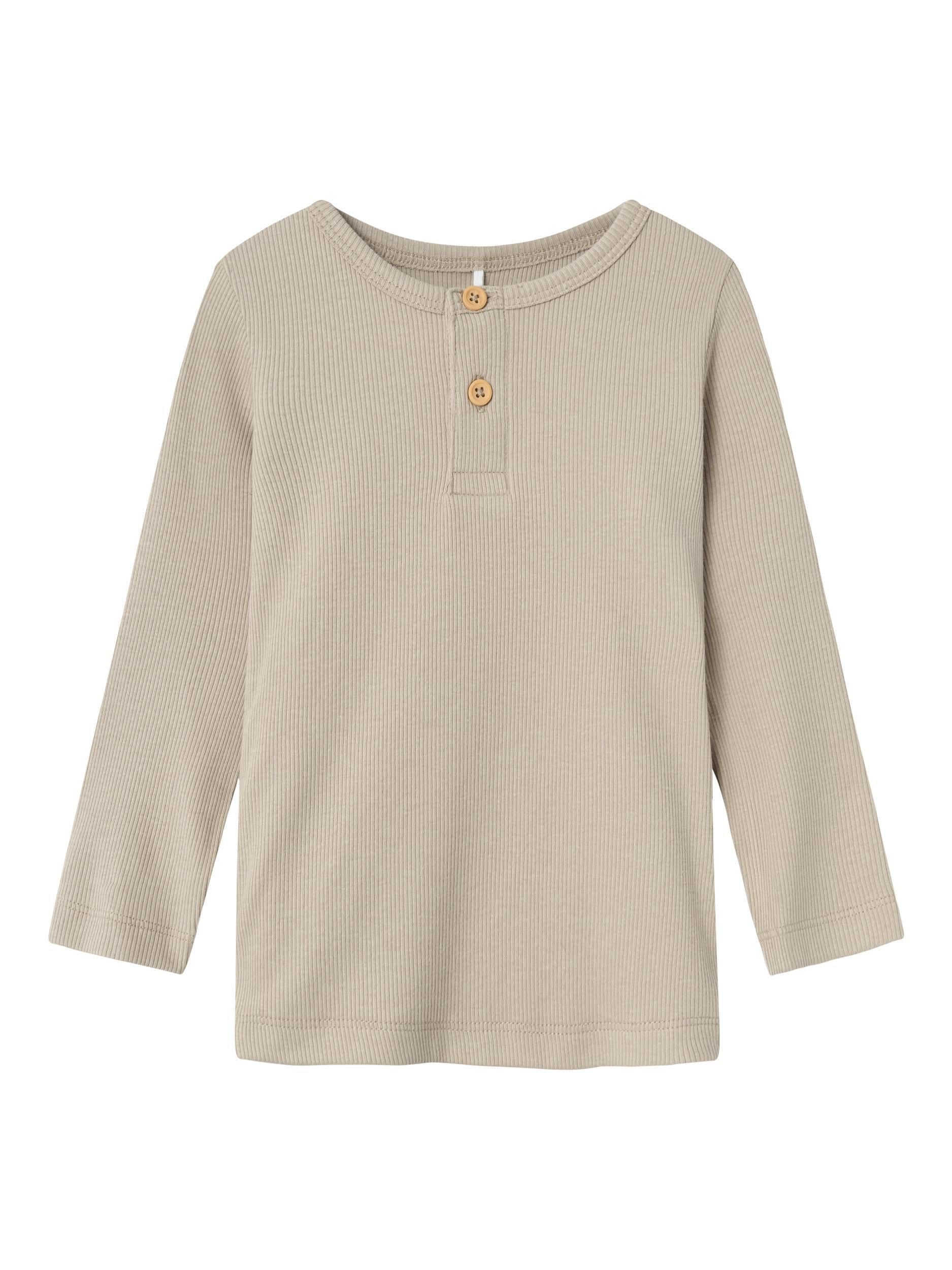 Geripptes Langarmshirt mit Henleykragen