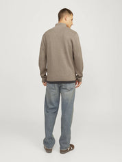 JPRBLAMILANO STITCH KNIT HALF ZIP S, Greige/Melange