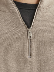JPRBLAMILANO STITCH KNIT HALF ZIP S, Greige/Melange