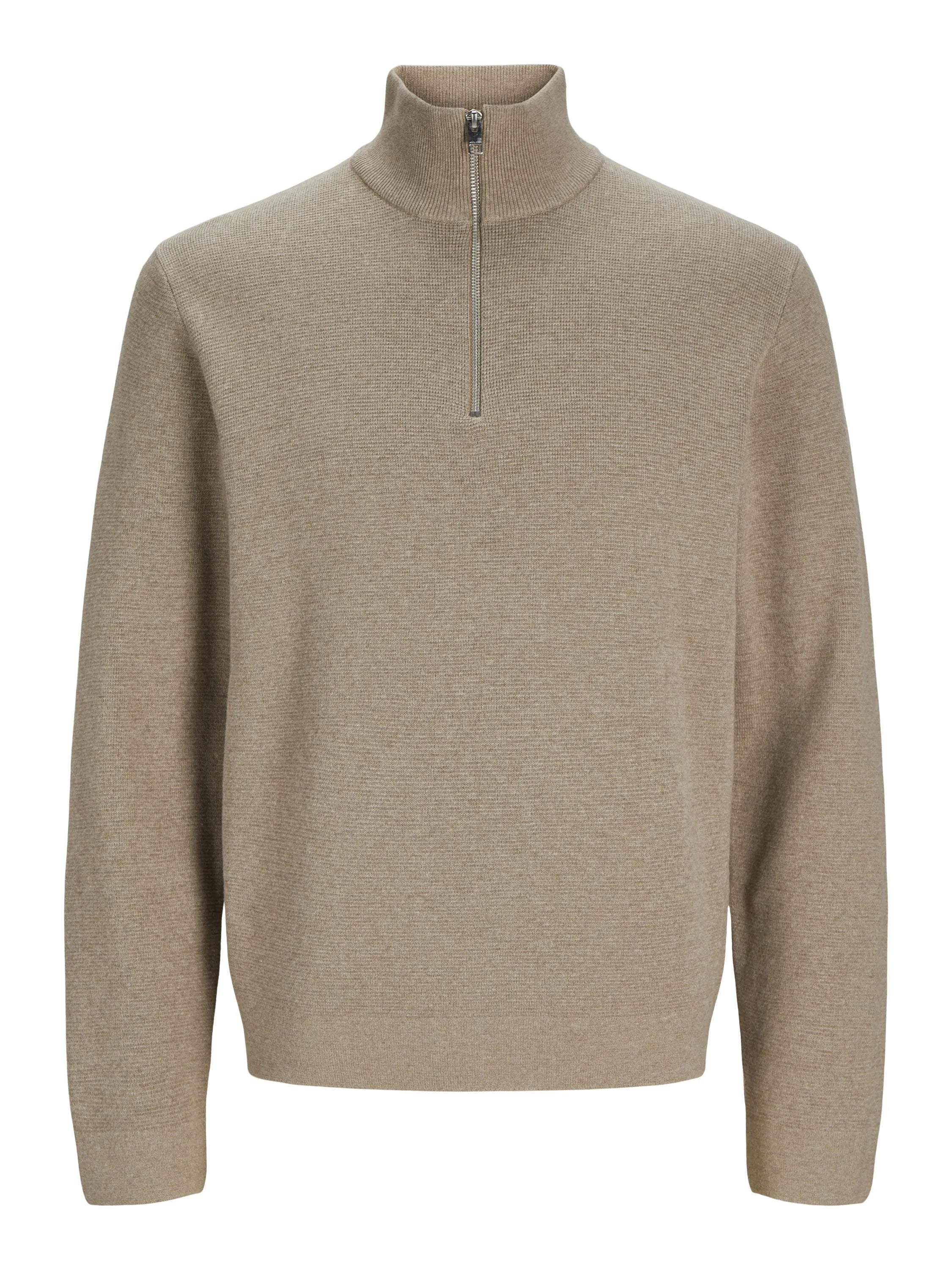 JPRBLAMILANO STITCH KNIT HALF ZIP S, Greige/Melange