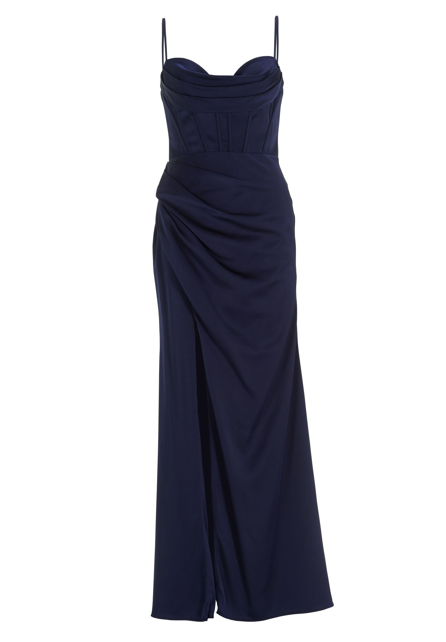 Satinkleid Maxi  mit Drapierung und Beinschlitz