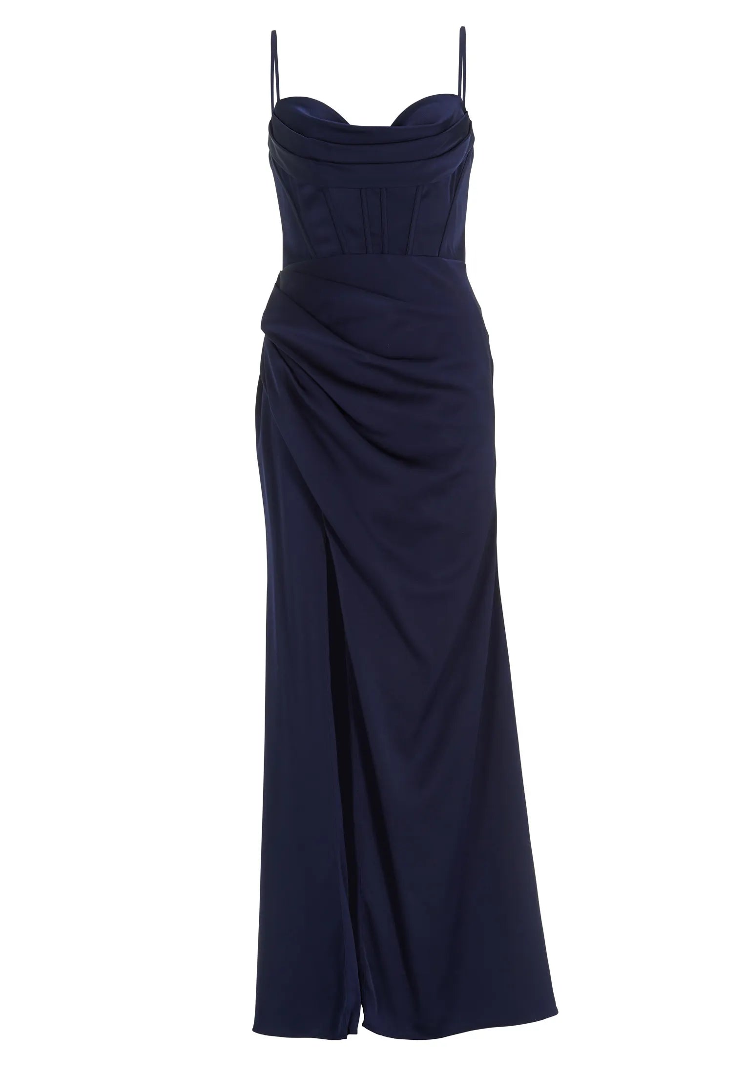 Satinkleid Maxi  mit Drapierung und Beinschlitz