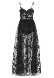 Tüllkleid Maxi mit semitransparentem Rock
