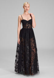 Tüllkleid Maxi mit semitransparentem Rock