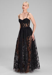 Tüllkleid Maxi mit semitransparentem Rock