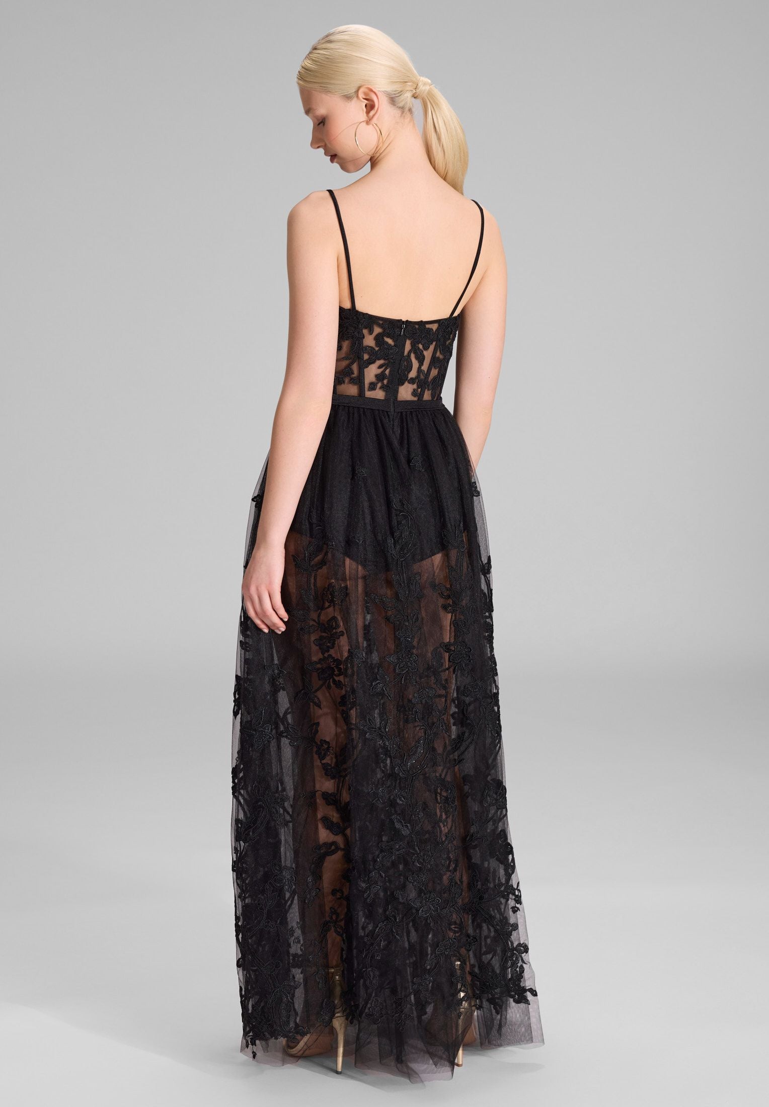 Tüllkleid Maxi mit semitransparentem Rock