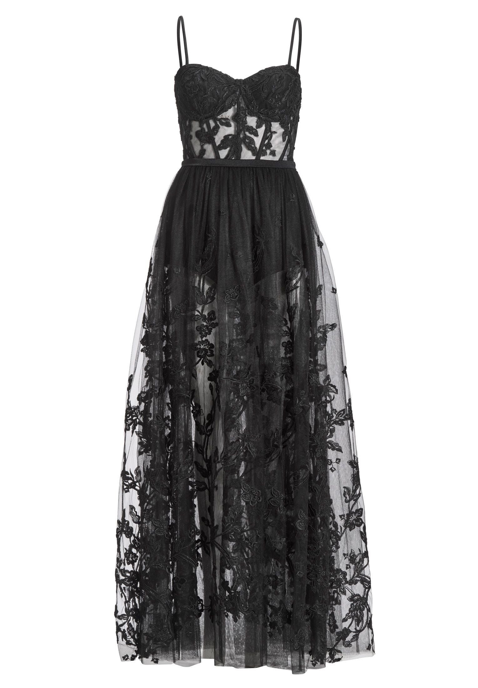 Tüllkleid Maxi mit semitransparentem Rock