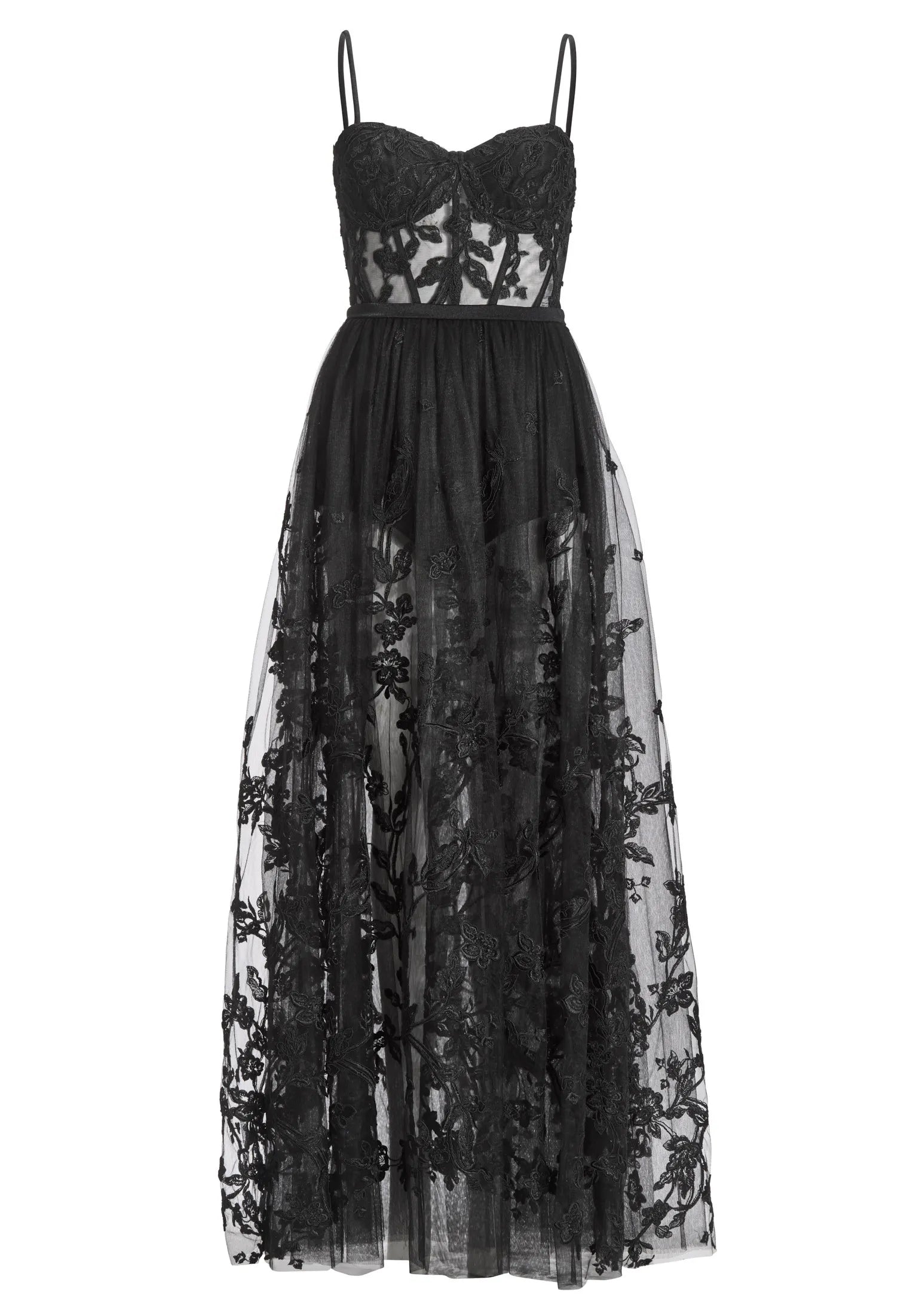 Tüllkleid Maxi mit semitransparentem Rock