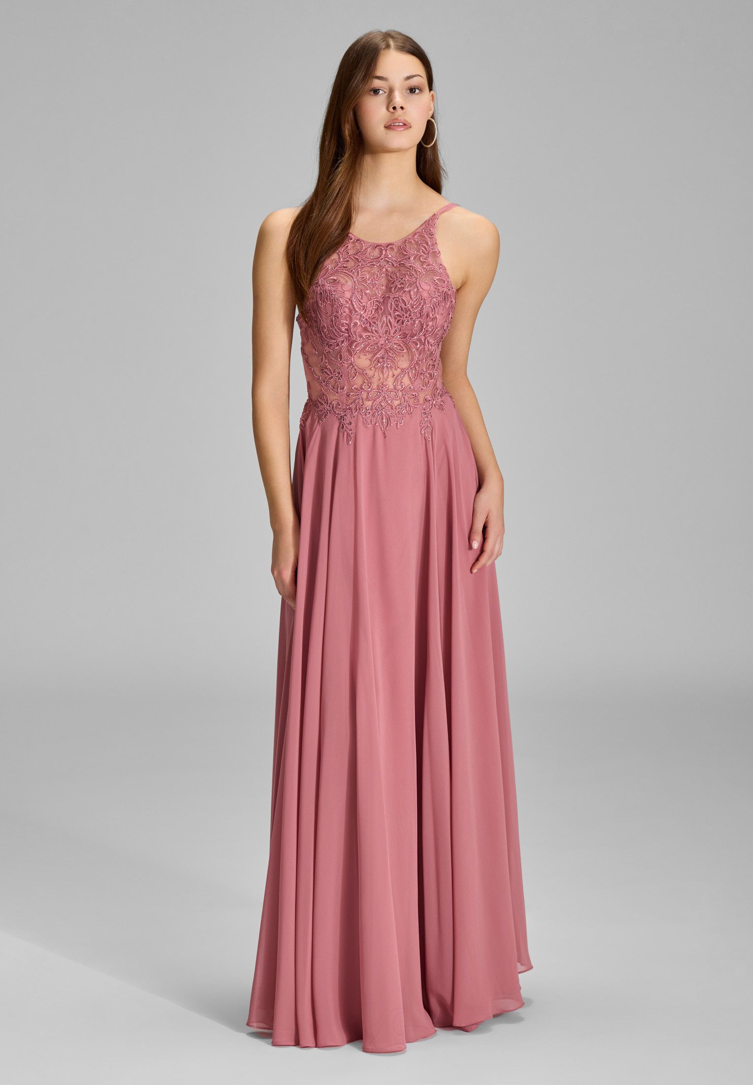 Abendkleid Maxi mit Stickerei und Chiffonrock
