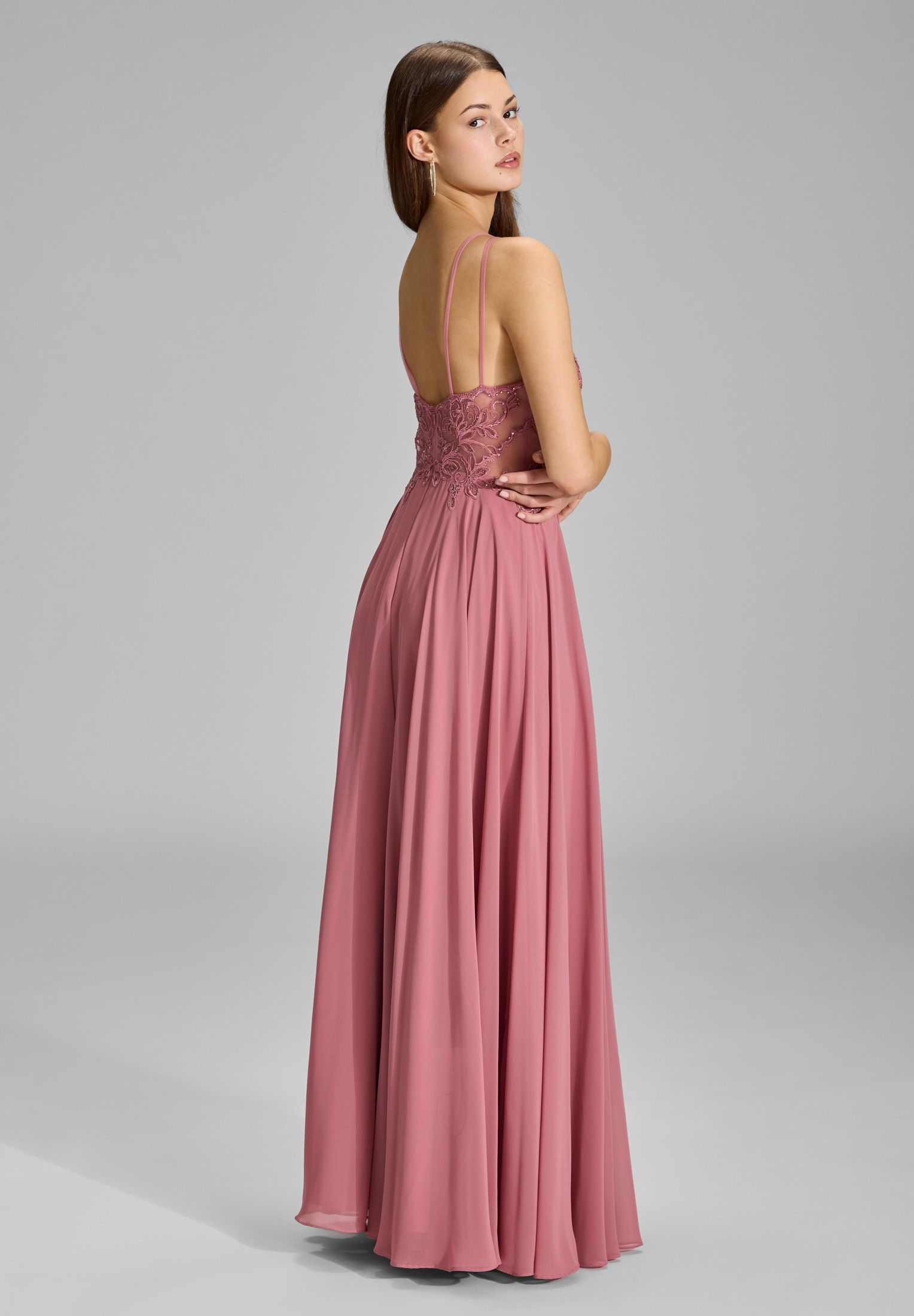 Abendkleid Maxi mit Stickerei und Chiffonrock