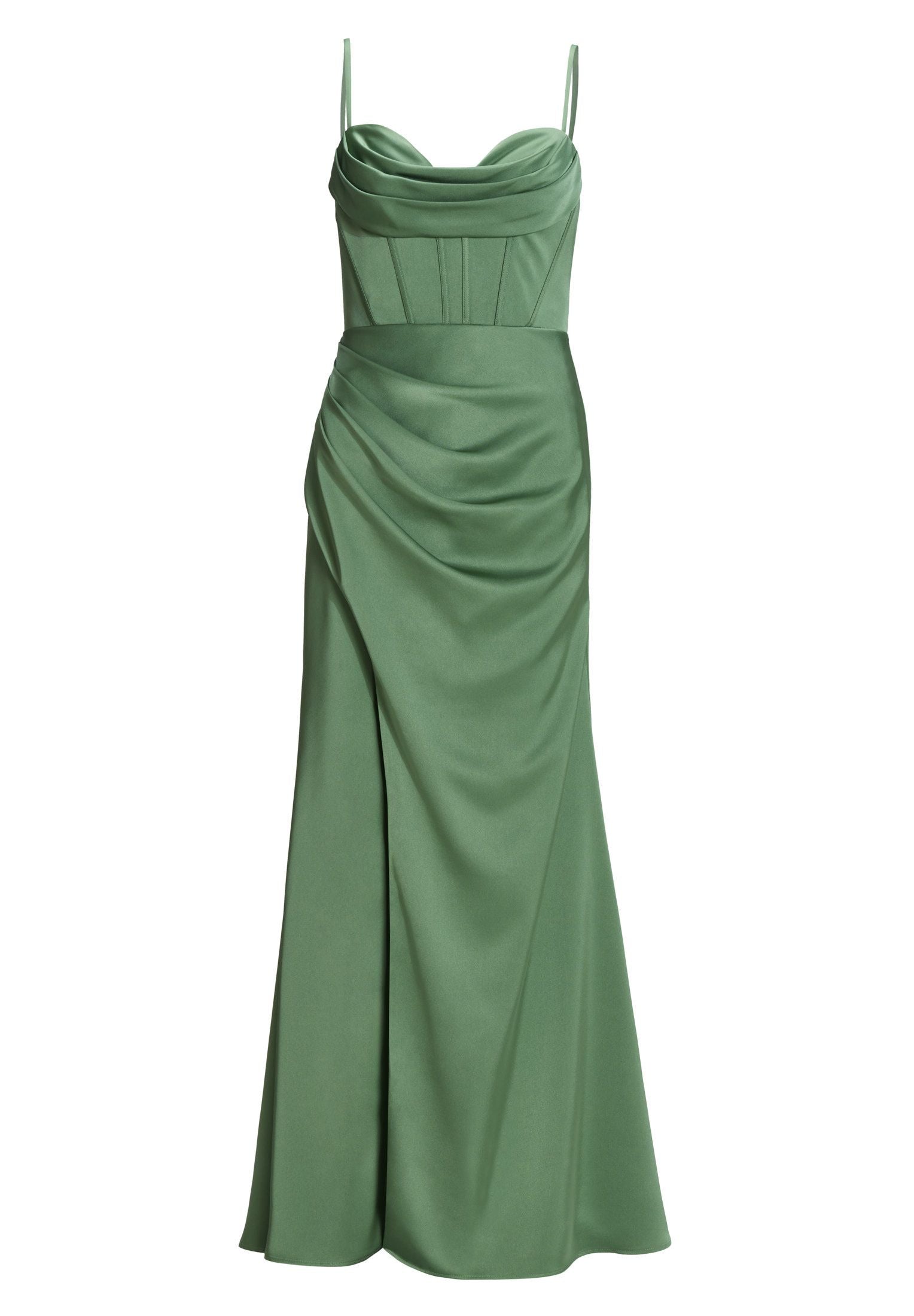 Satinkleid Maxi  mit Drapierung und Beinschlitz