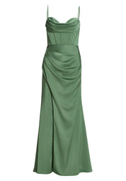 Satinkleid Maxi  mit Drapierung und Beinschlitz