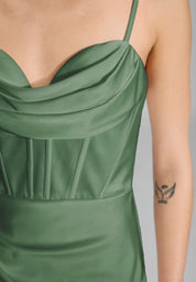 Satinkleid Maxi  mit Drapierung und Beinschlitz