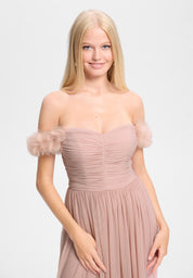 Off-Shoulder Abendkleid mit Blumenapplikation