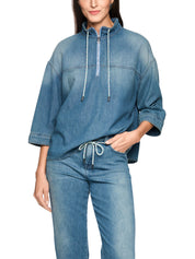 Jeansbluse mit Stehkragen