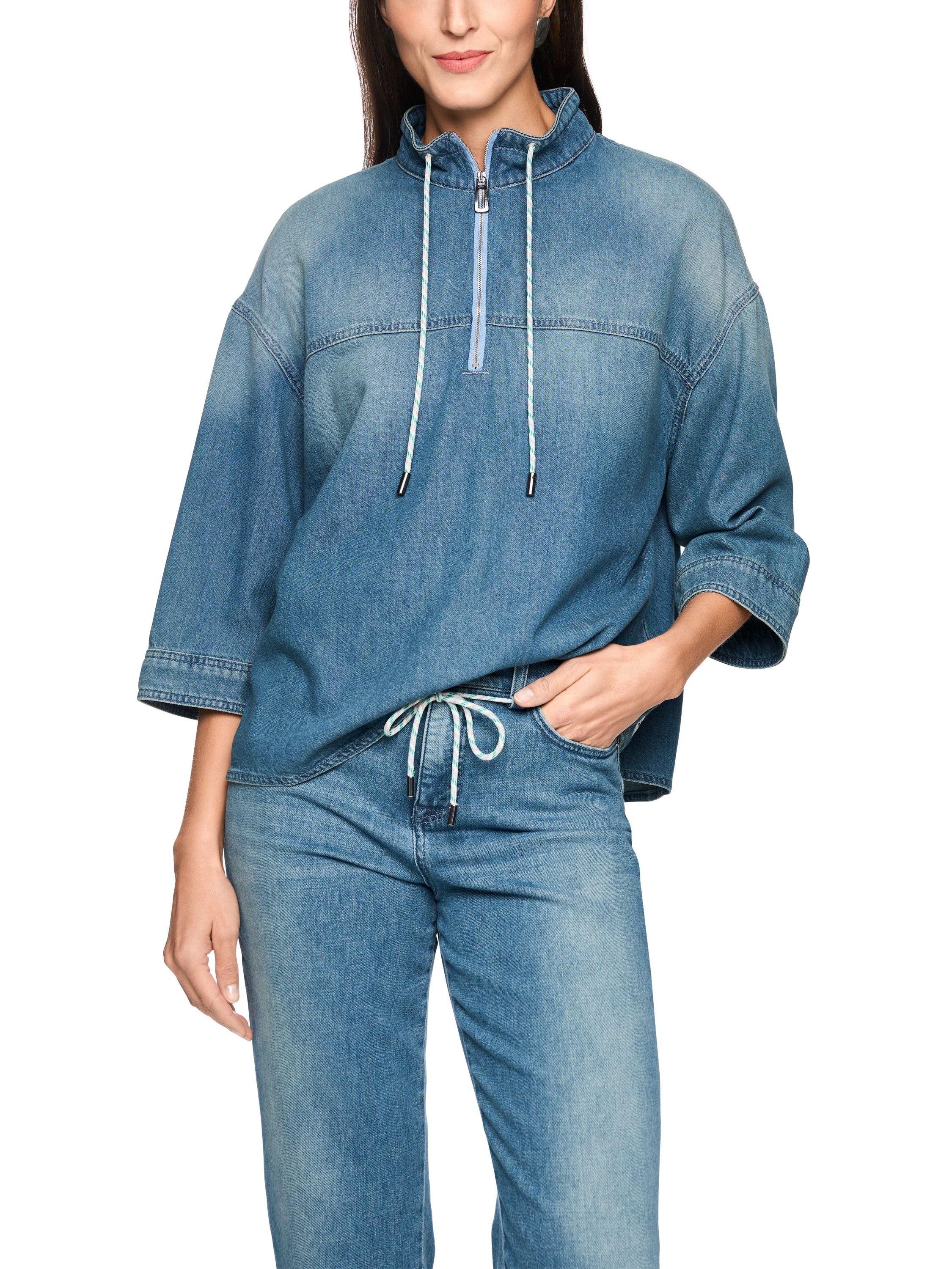 Jeansbluse mit Stehkragen
