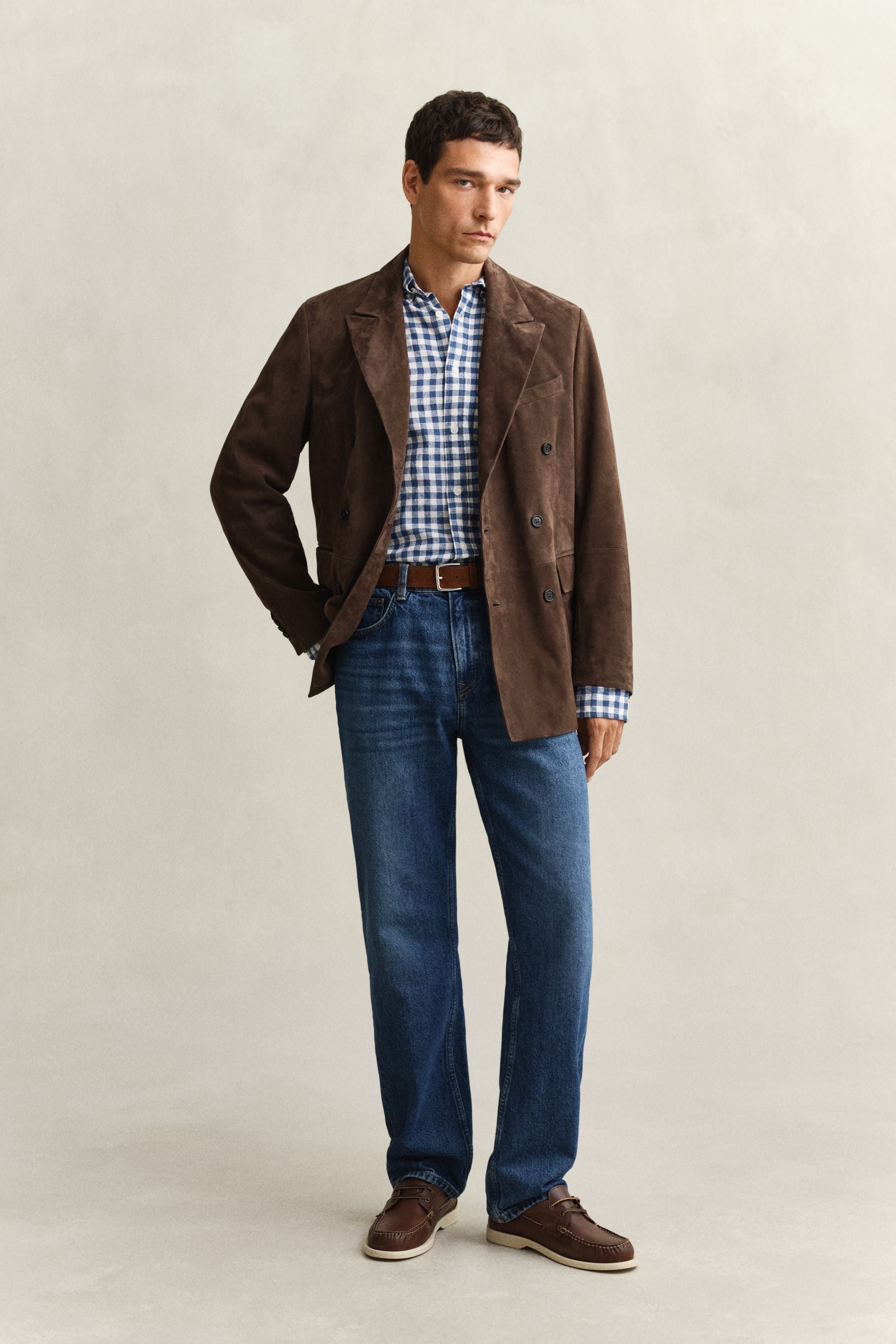 Gingham-Hemd Regular Fit aus Leinenmix