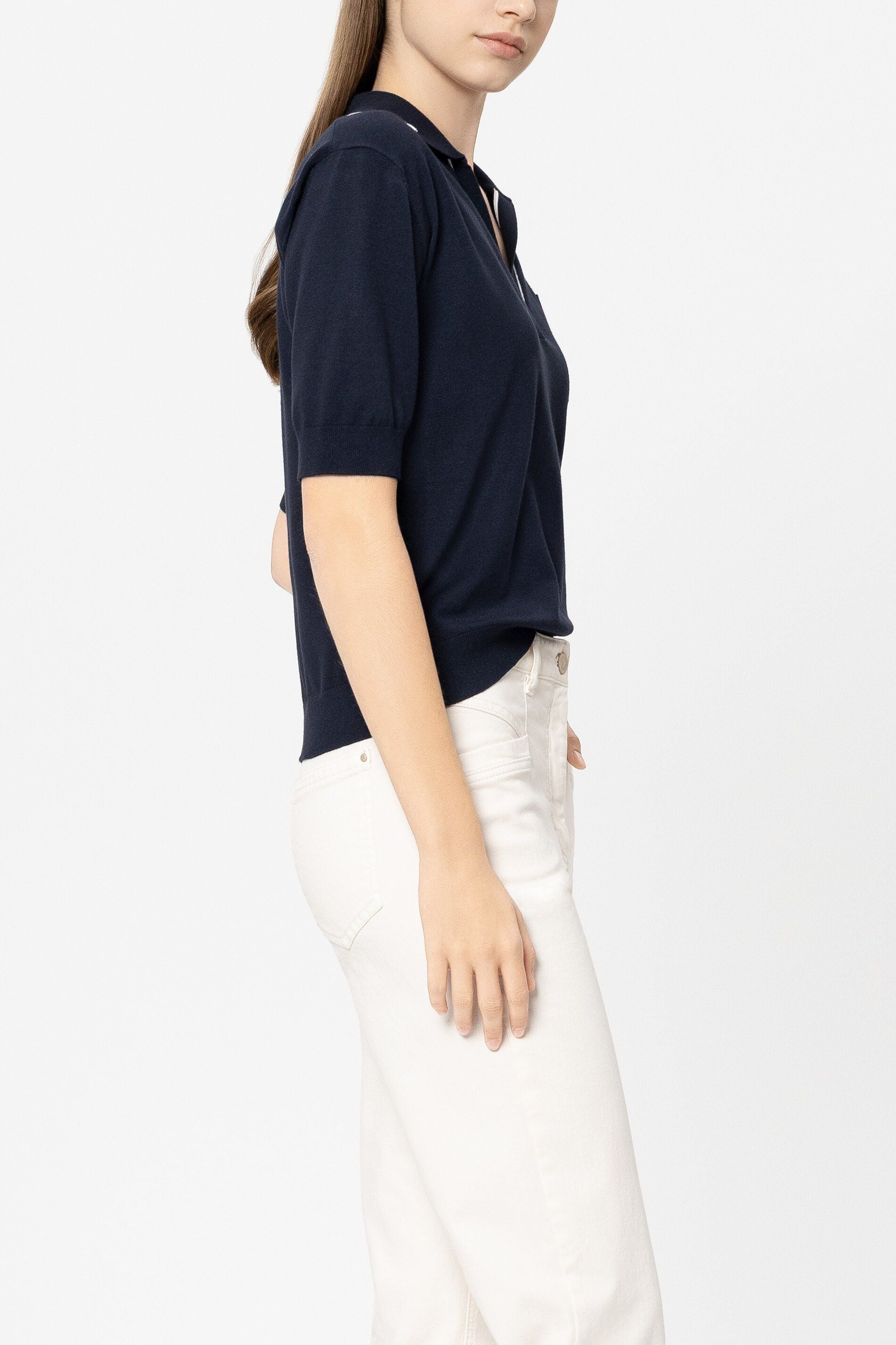 Polo-Feinstrick-Pullover aus Viskose