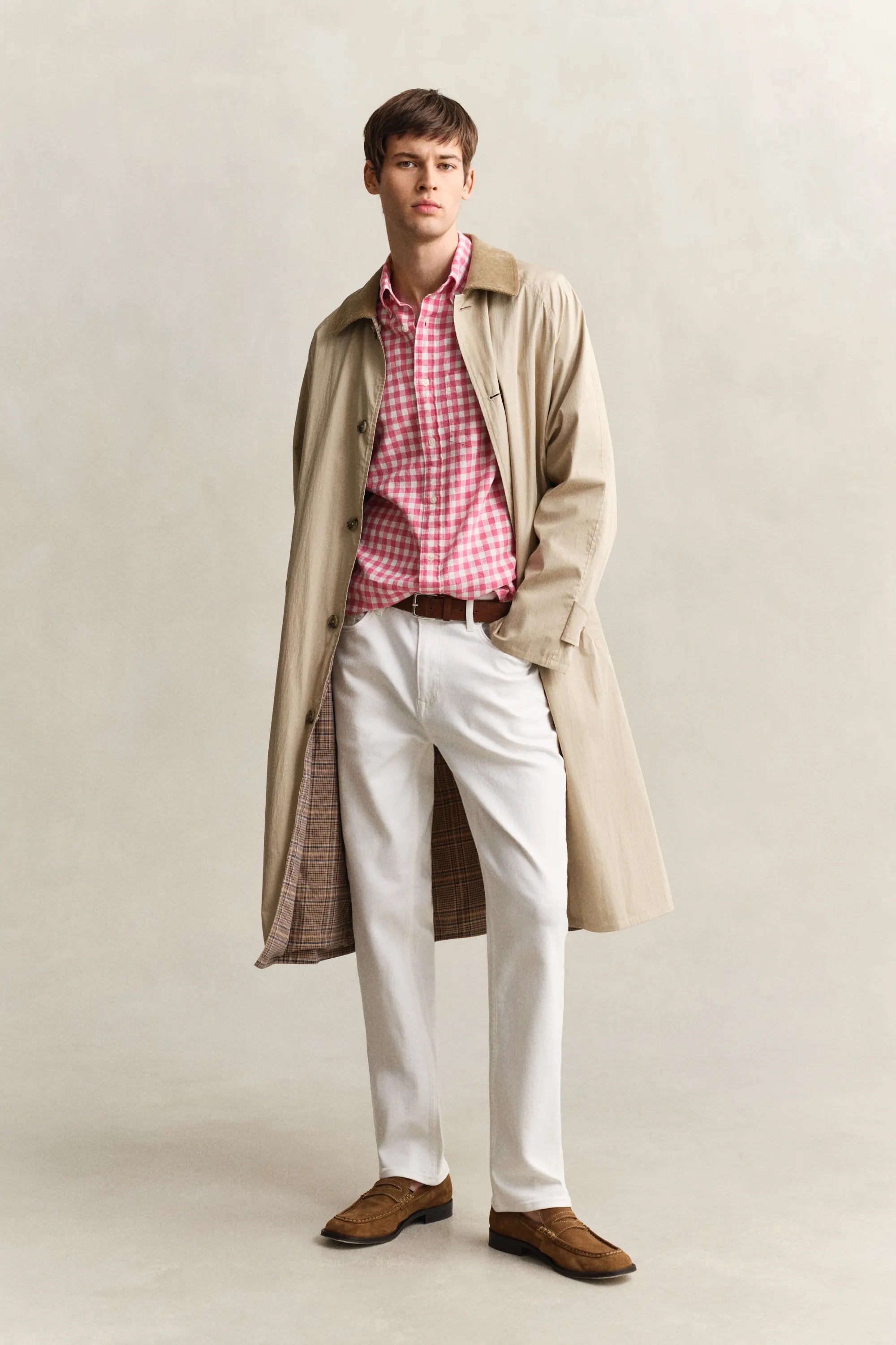 Gingham-Hemd Regular Fit aus Leinenmix