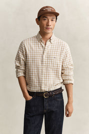 Gingham-Hemd Regular Fit aus Leinenmix