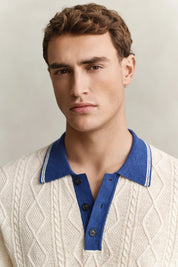 Strickpolopullover aus Leinen-, Seide-, Baumwollmix