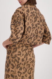 Jeansjacke cropped mit Leopardenmuster