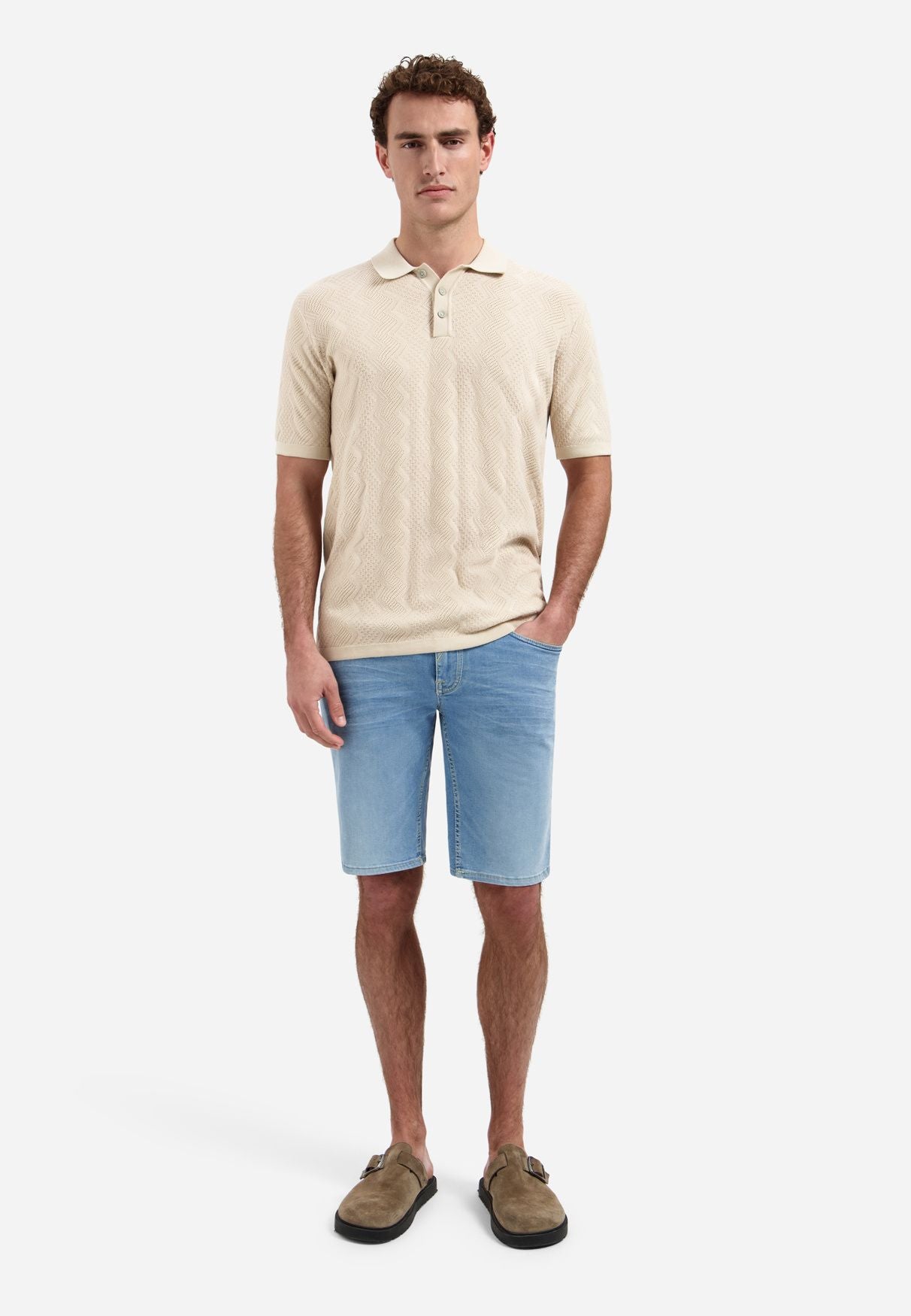 Strick-Poloshirt aus Baumwollmix