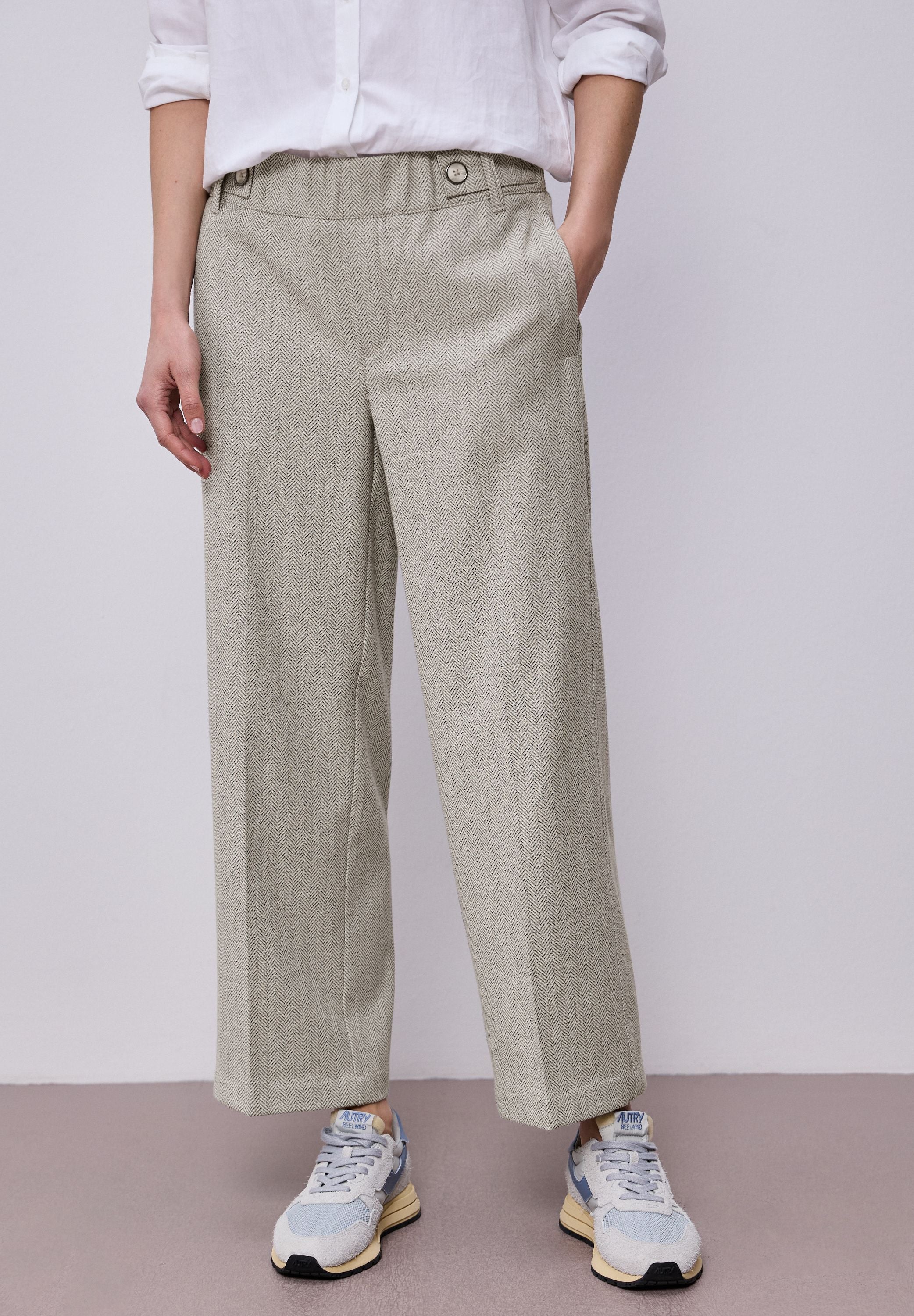 High Waist Wide Leg Hose mit Knopfdetail