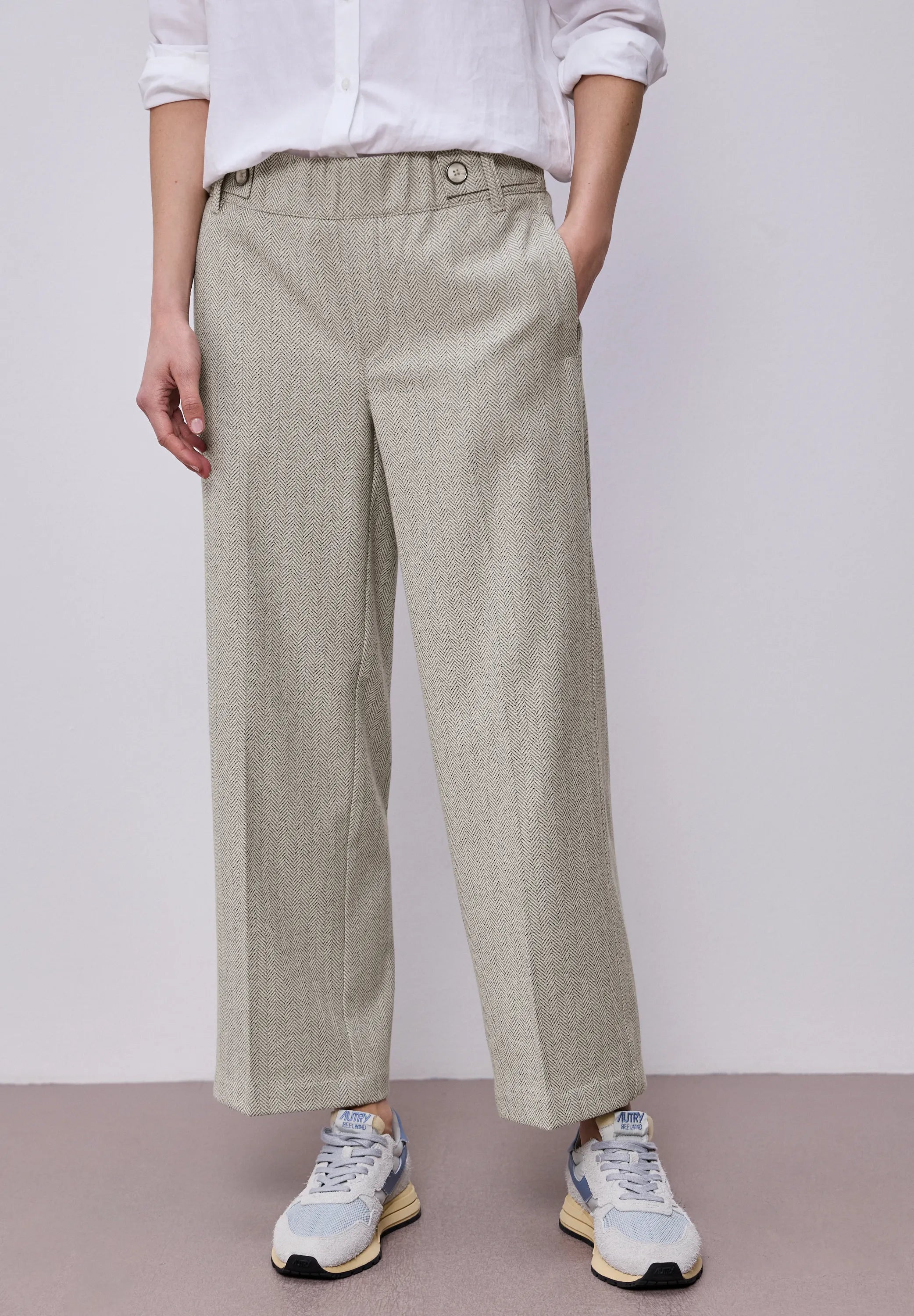 High Waist Wide Leg Hose mit Knopfdetail
