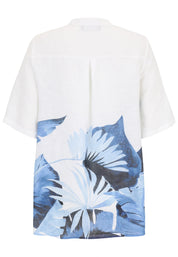 Leinenbluse mit Palmwedel-Bordürenprin