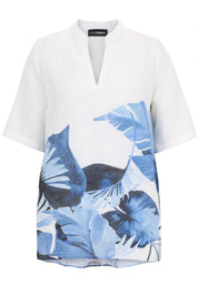 Leinenbluse mit Palmwedel-Bordürenprin