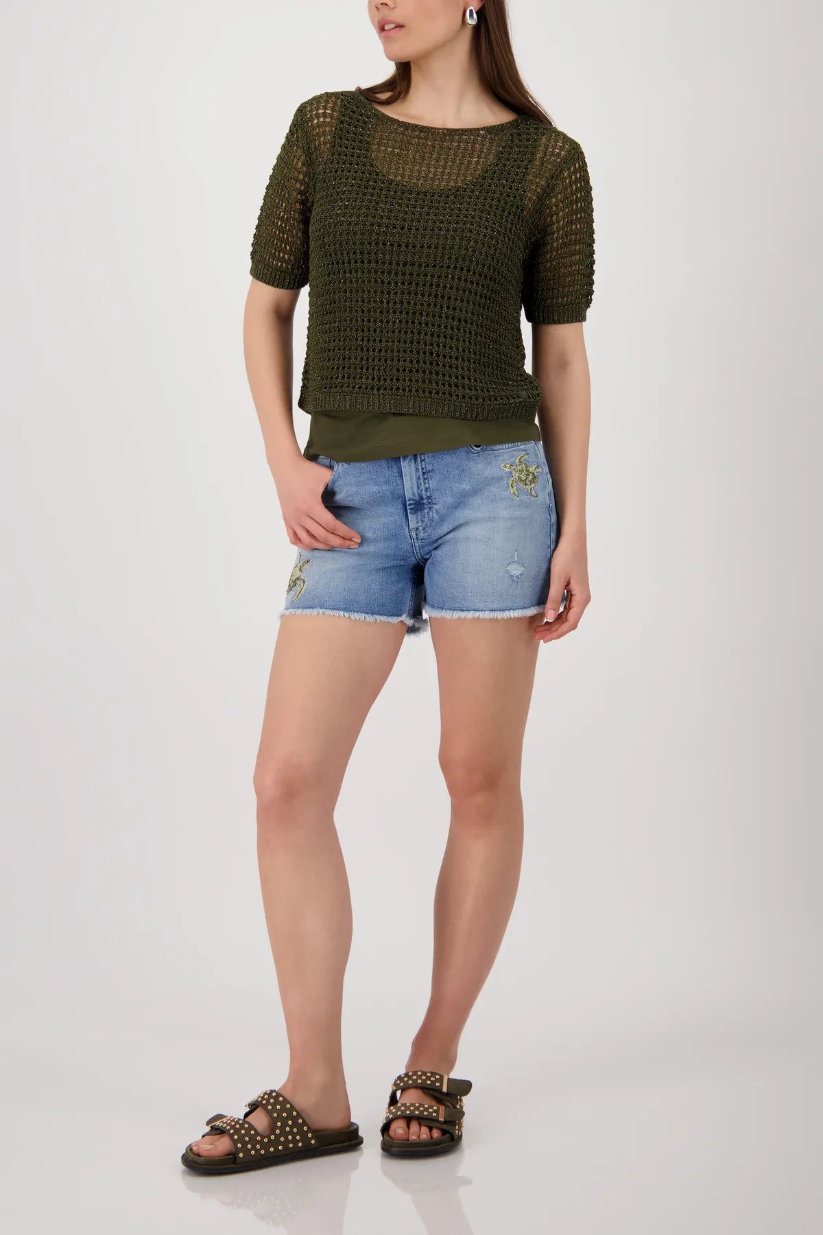 Strickpullover mir Ajour-Struktur und Glitzer