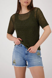 Strickpullover mir Ajour-Struktur und Glitzer