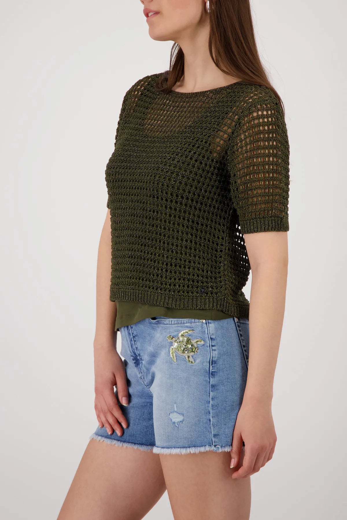 Strickpullover mir Ajour-Struktur und Glitzer