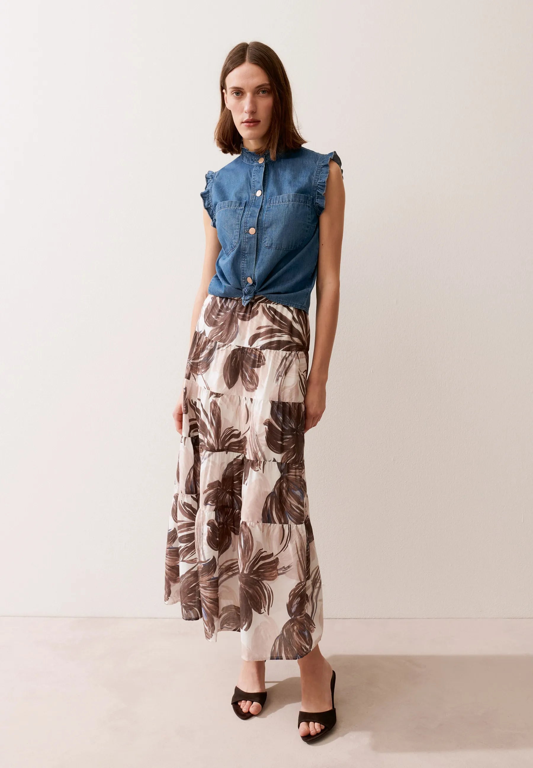 Jeansbluse mit Rüschenärmeln