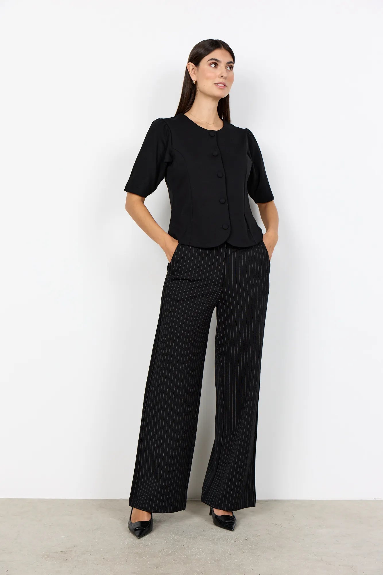 Hose GILL Wide Leg mit Nadelstreifenprint