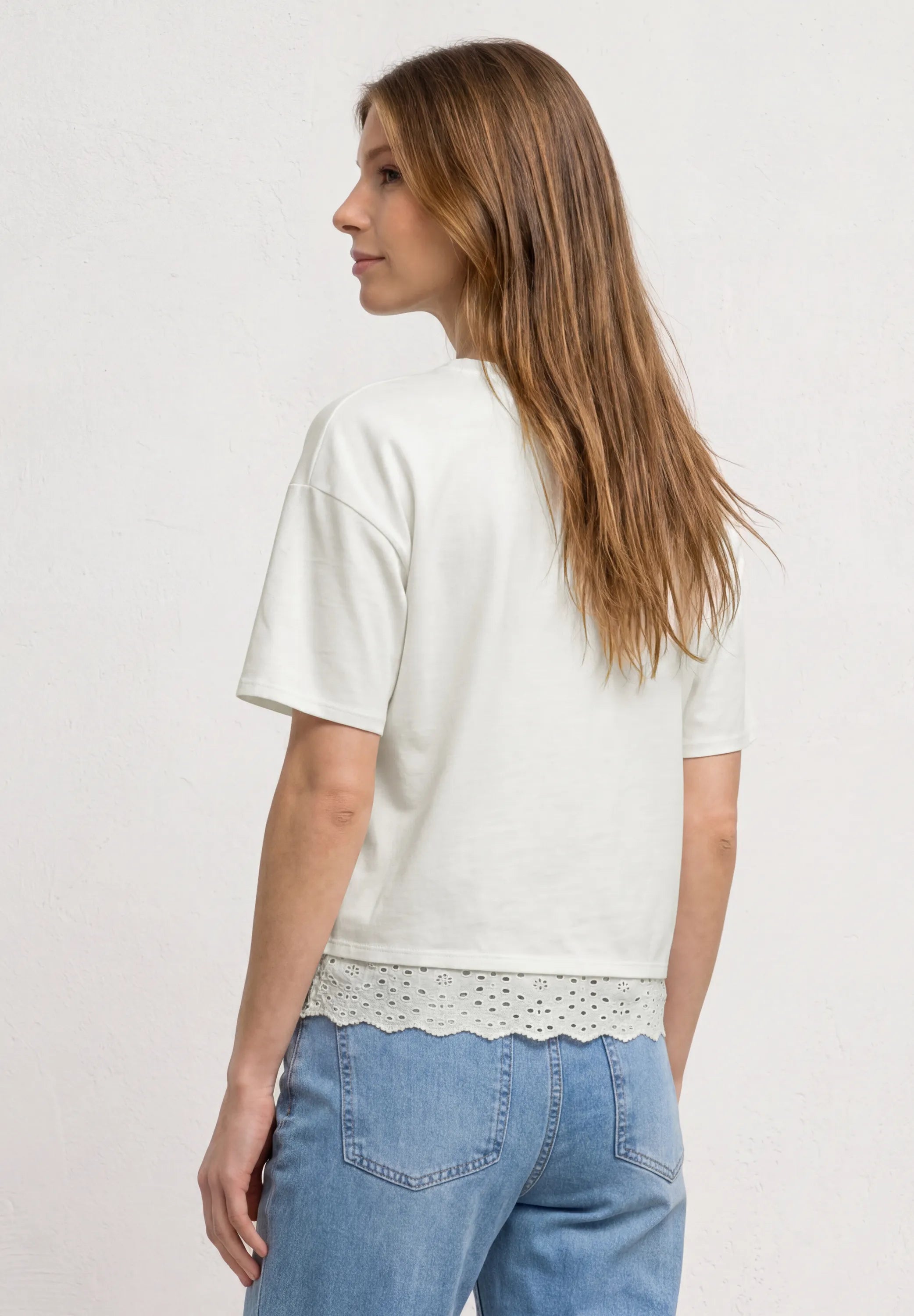 T-Shirt aus Baumwollmix mit Spitze