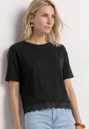 T-Shirt aus Baumwollmix mit Spitze